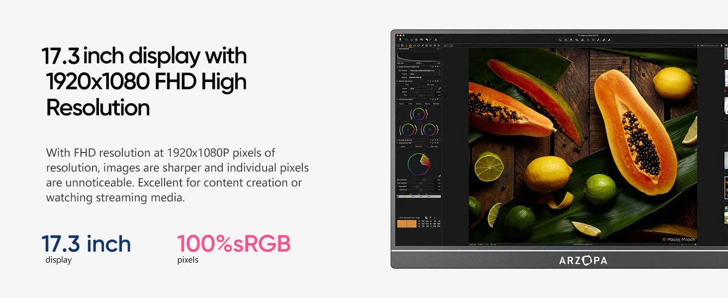 ARZOPA 17.3" HDR IPS Portable Monitor