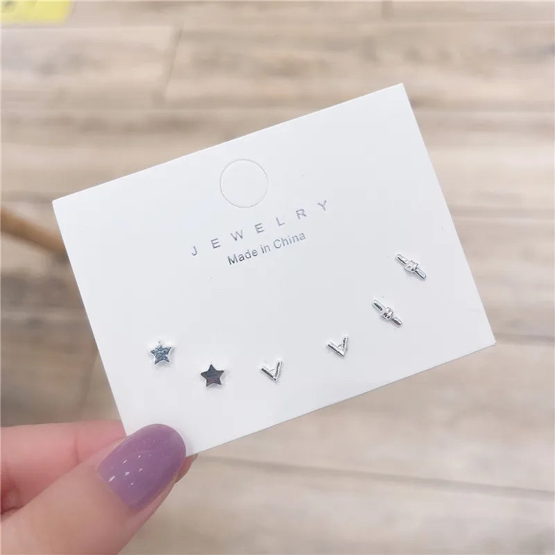 Silver Mini Stud Earrings Set