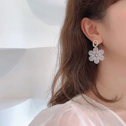 White Flower Dangle Earrings