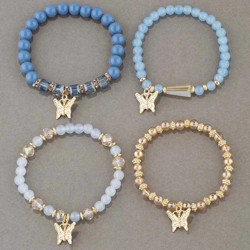 4Pcs Butterfly Beaded Bracelet Set