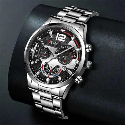 2pcs Men's Silver Quartz Watch