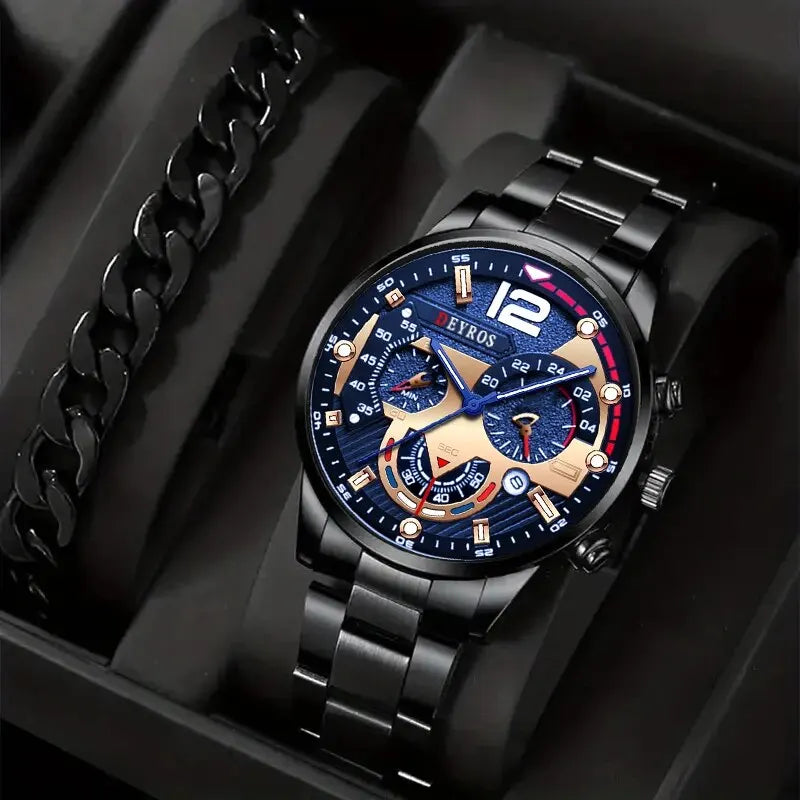 2pcs Men's Silver Quartz Watch