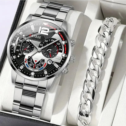 2pcs Men's Silver Quartz Watch