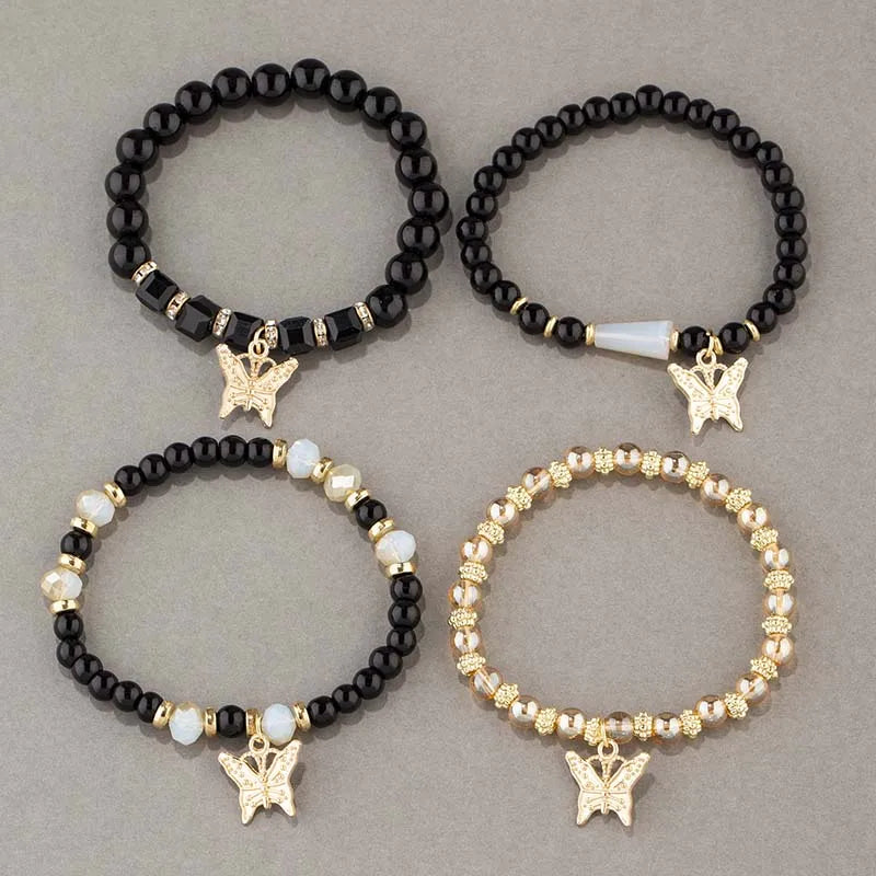 4Pcs Butterfly Beaded Bracelet Set