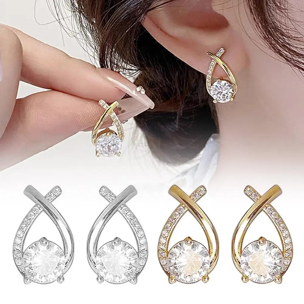 Elegant Crystal Cross Stud Earrings