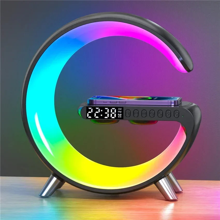 9-Inch Wireless Charger Stand Alarm Clock with Bluetooth Speaker