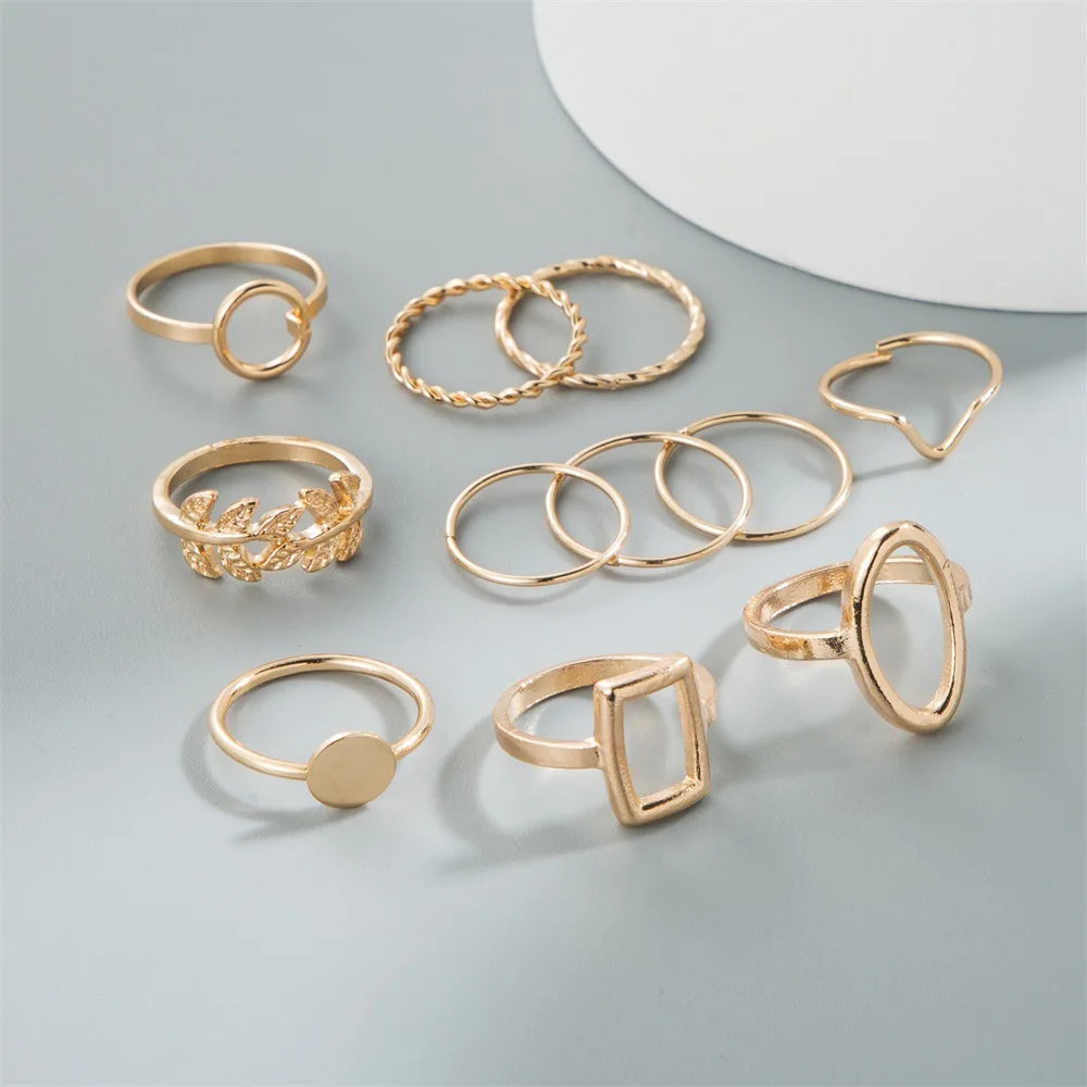 11 Pcs Olive Branch Leaf Ring Set