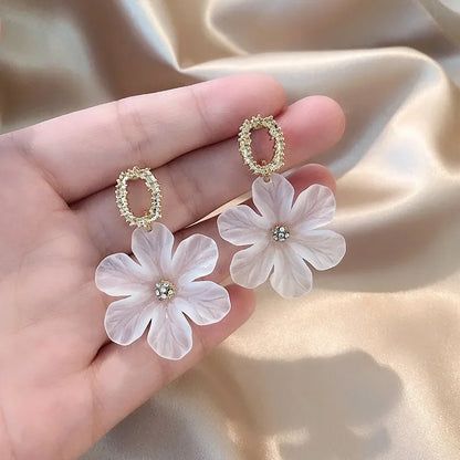 White Flower Dangle Earrings