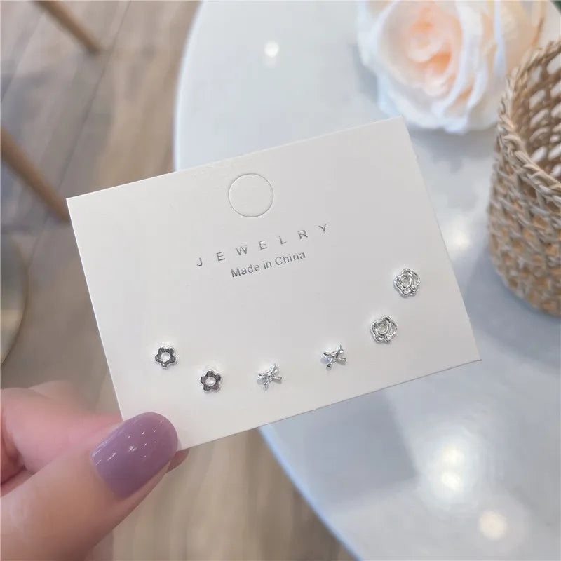 Silver Mini Stud Earrings Set