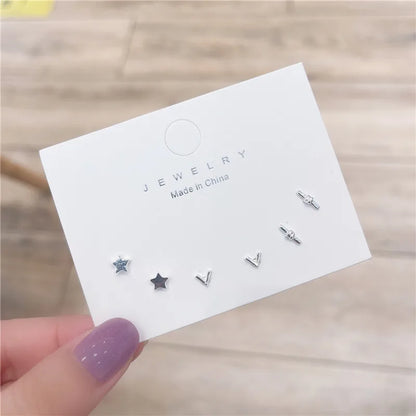 Silver Mini Stud Earrings Set