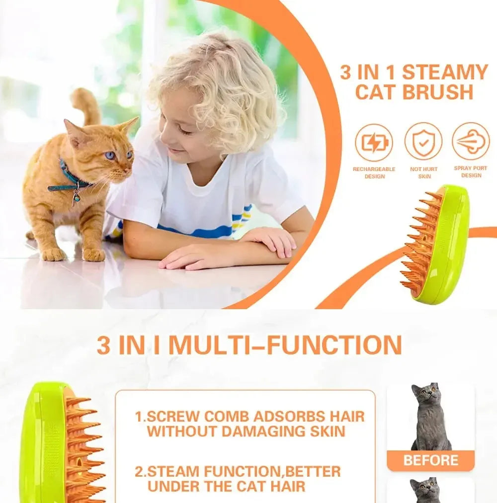 3-in-1 Electric Pet Steamy Brush