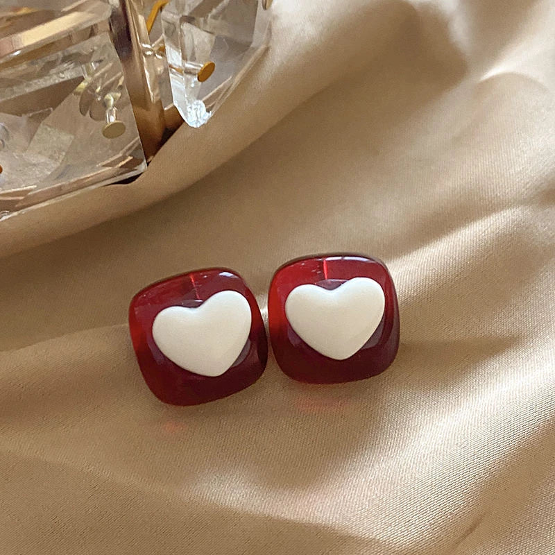 Vintage Wine Red Pearl Stud Earrings