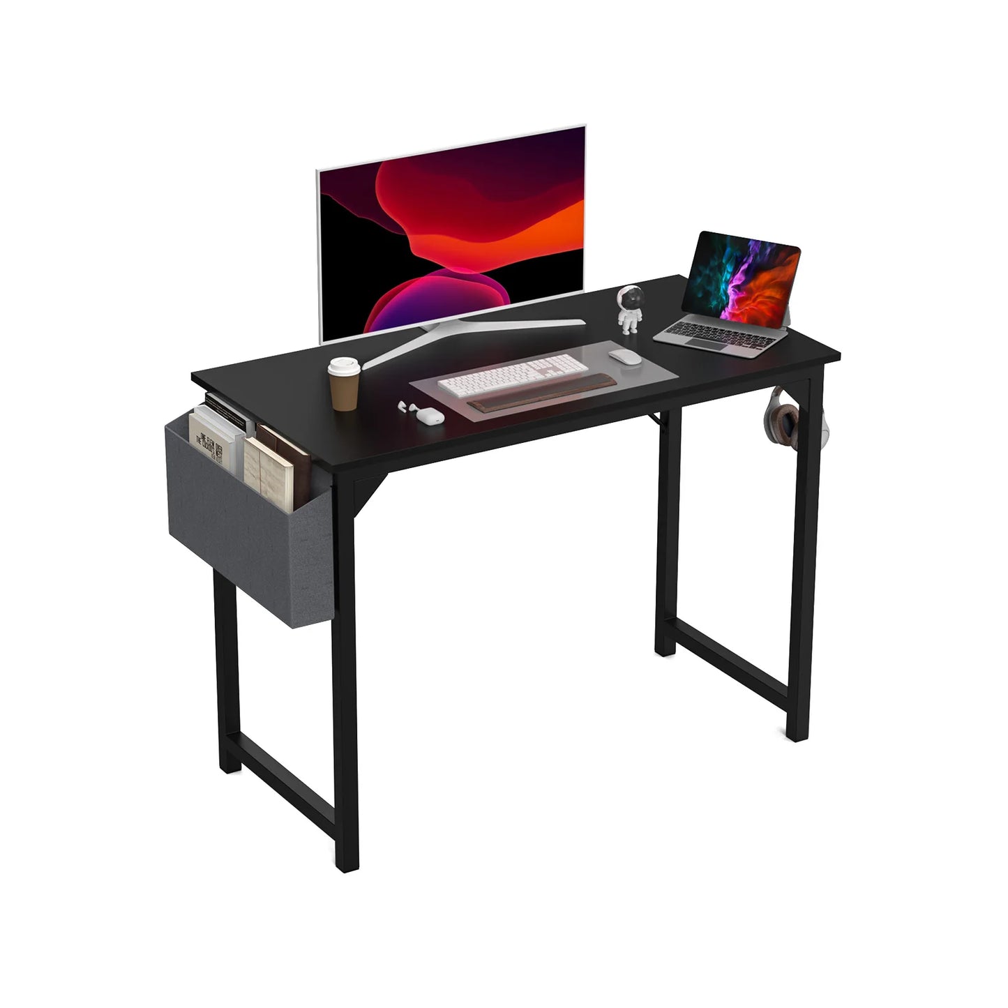 Modern Computer Desk – Sturdy Writing & Gaming Table with Storage Bag & Hook