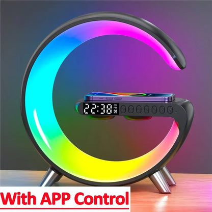 9-Inch Wireless Charger Stand Alarm Clock with Bluetooth Speaker