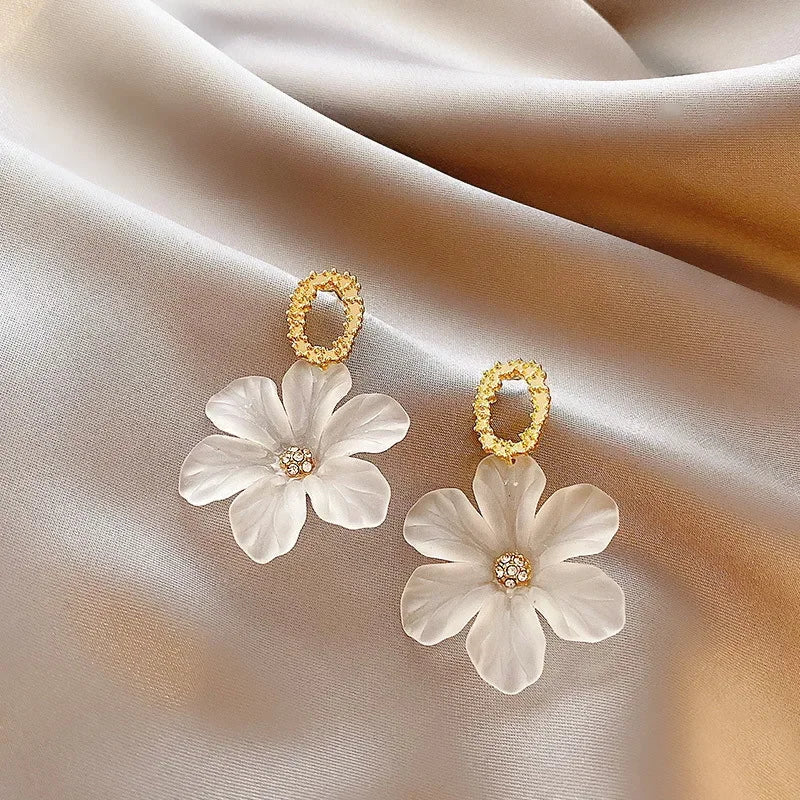 White Flower Dangle Earrings