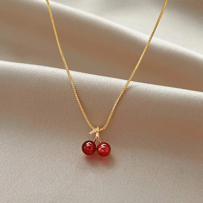 Wine Red Cherry Pendant Necklace