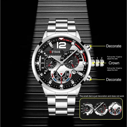 2pcs Men's Silver Quartz Watch