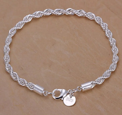 925 Sterling Silver Rope Chain Bracelet