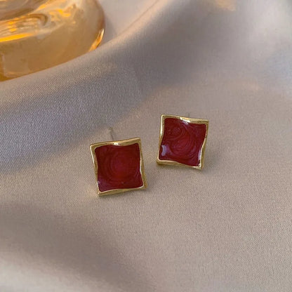 Vintage Wine Red Pearl Stud Earrings