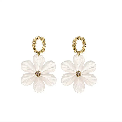 White Flower Dangle Earrings