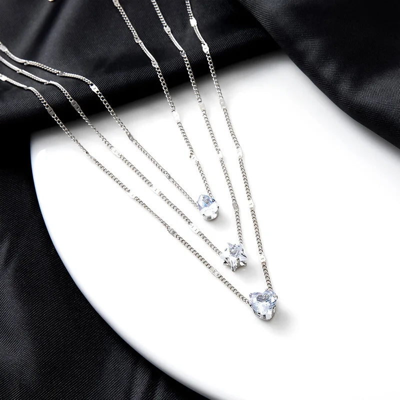 Crystal Zircon Star Pendant Necklace