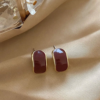 Vintage Wine Red Pearl Stud Earrings