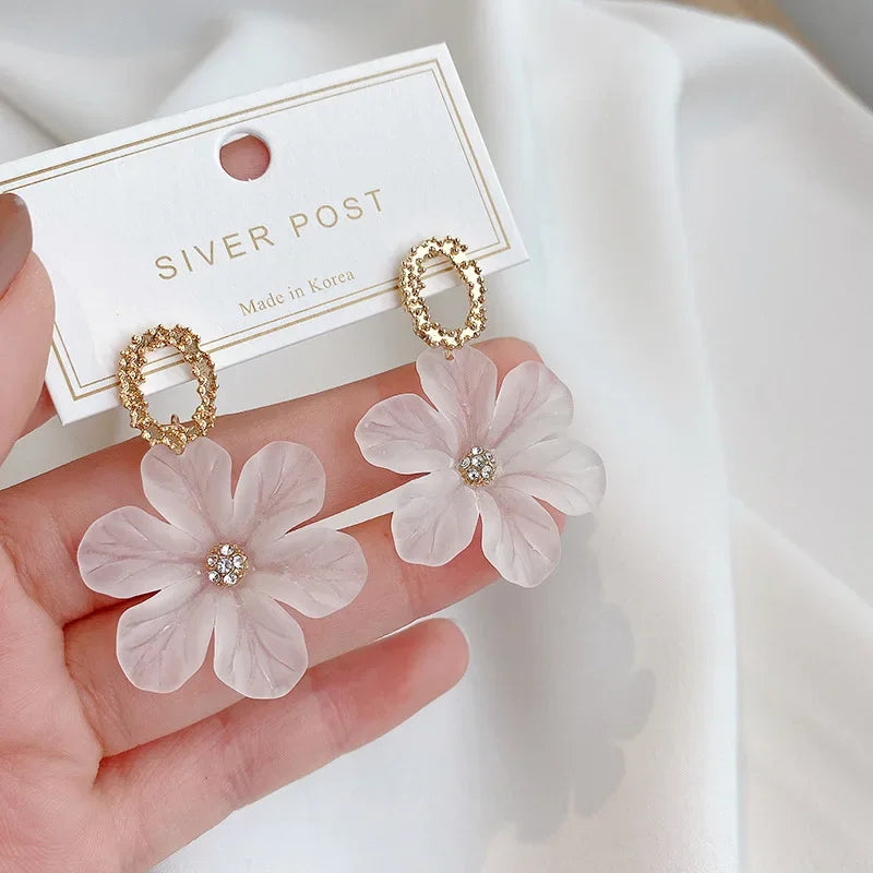 White Flower Dangle Earrings