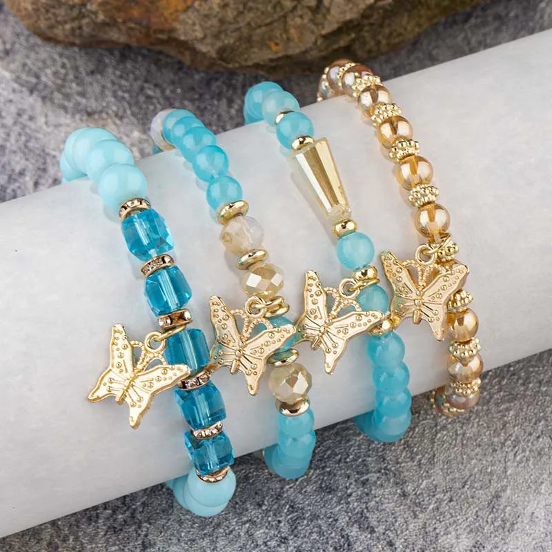 4Pcs Butterfly Beaded Bracelet Set