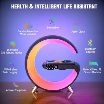 9-Inch Wireless Charger Stand Alarm Clock with Bluetooth Speaker