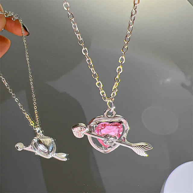 Pink Planet Heart Zircon Pendant Necklace