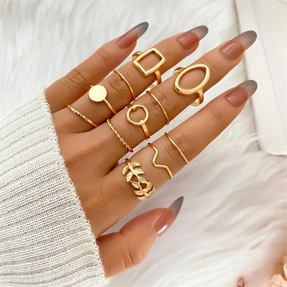 11 Pcs Olive Branch Leaf Ring Set