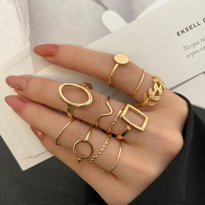 11 Pcs Olive Branch Leaf Ring Set