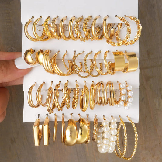 24 Pairs Gold Earrings Set