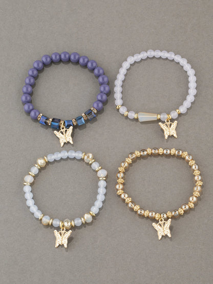 4Pcs Butterfly Beaded Bracelet Set