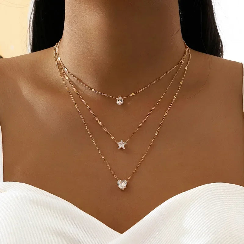 Crystal Zircon Star Pendant Necklace