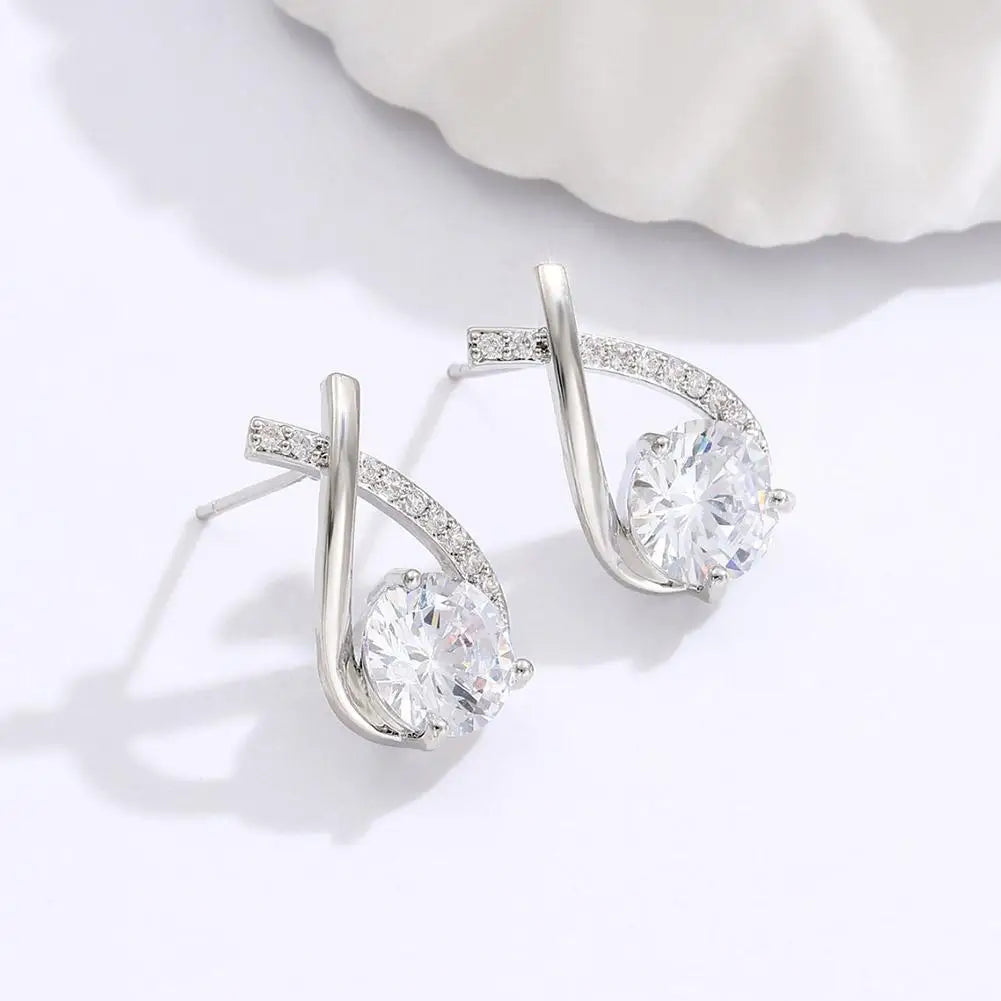 Elegant Crystal Cross Stud Earrings