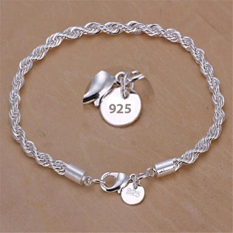 925 Sterling Silver Rope Chain Bracelet