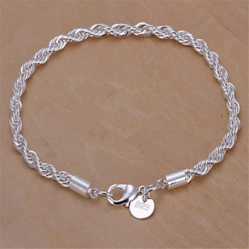 925 Sterling Silver Rope Chain Bracelet