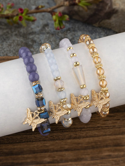 4Pcs Butterfly Beaded Bracelet Set