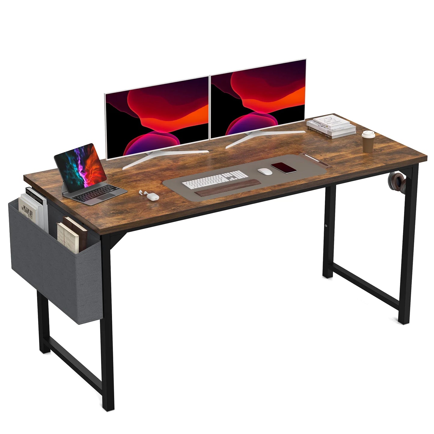 Modern Computer Desk – Sturdy Writing & Gaming Table with Storage Bag & Hook