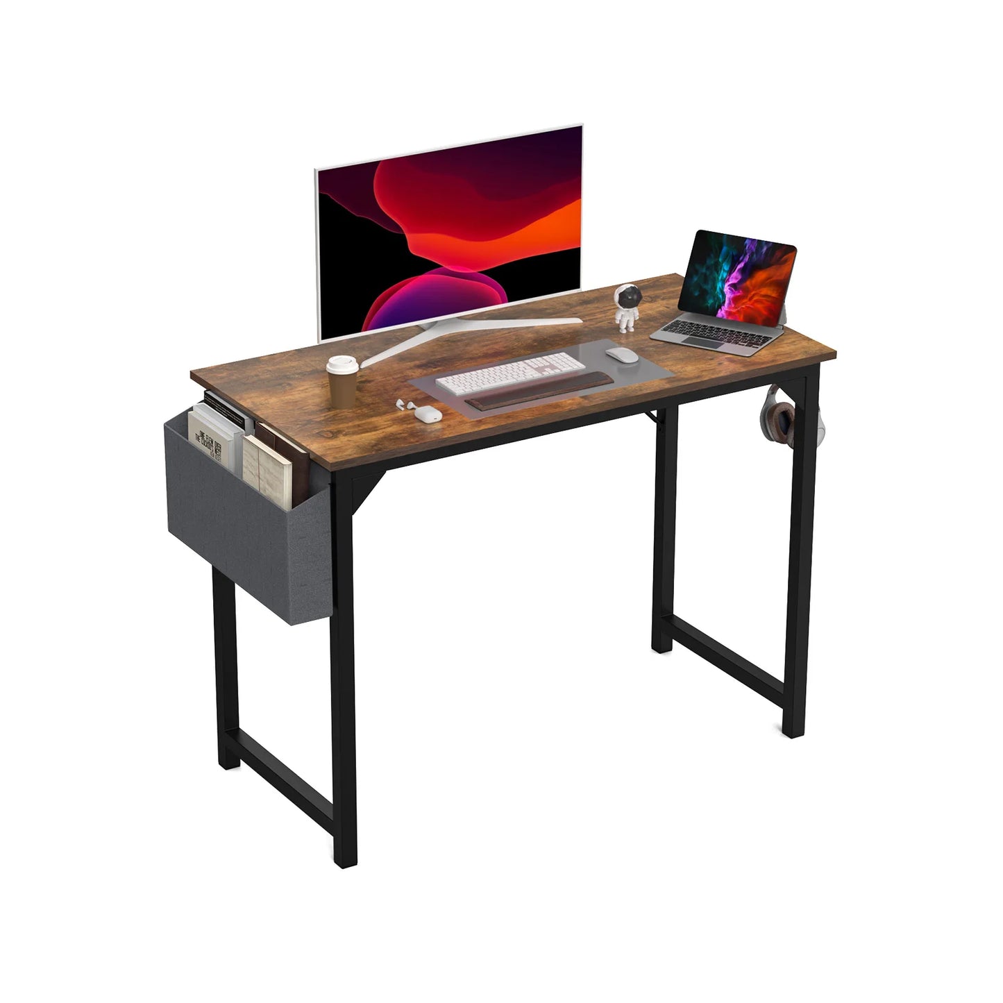 Modern Computer Desk – Sturdy Writing & Gaming Table with Storage Bag & Hook