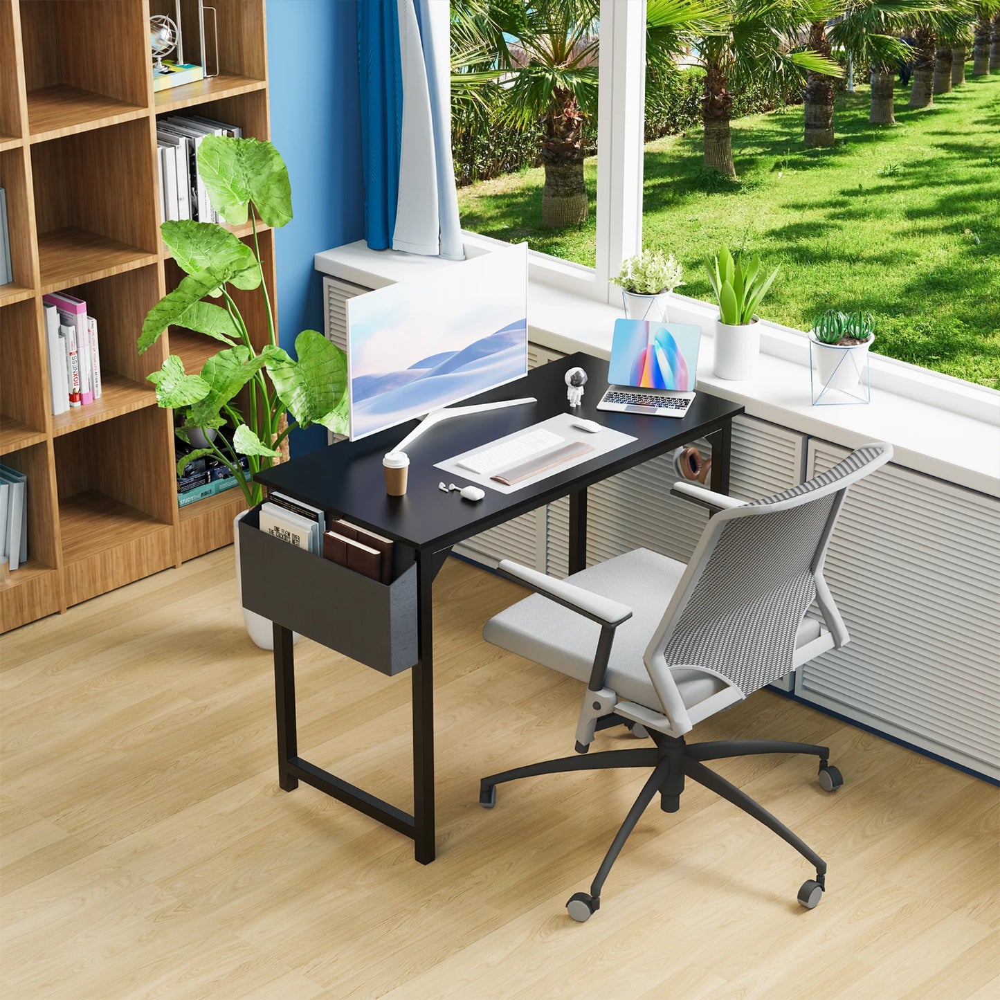 Modern Computer Desk – Sturdy Writing & Gaming Table with Storage Bag & Hook