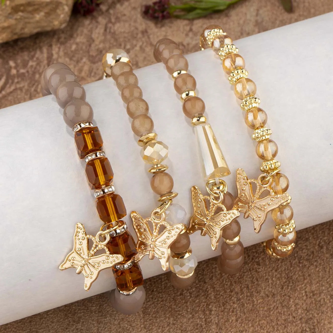 4Pcs Butterfly Beaded Bracelet Set