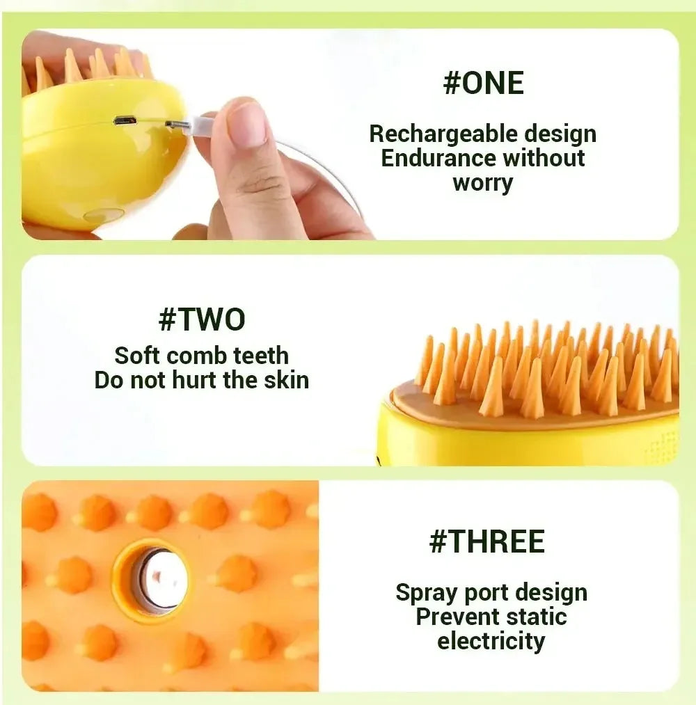 3-in-1 Electric Pet Steamy Brush