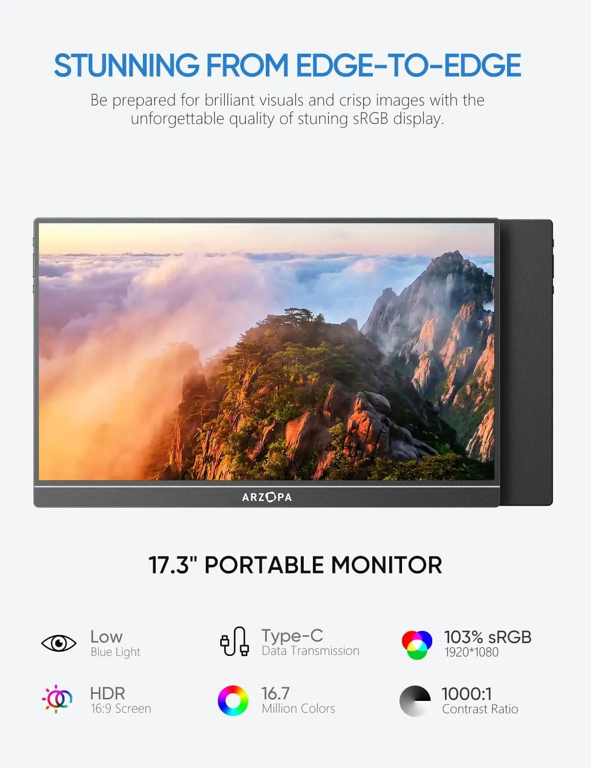 ARZOPA 17.3" HDR IPS Portable Monitor