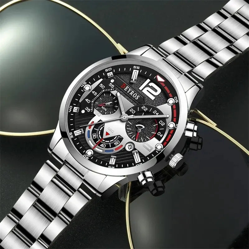 2pcs Men's Silver Quartz Watch