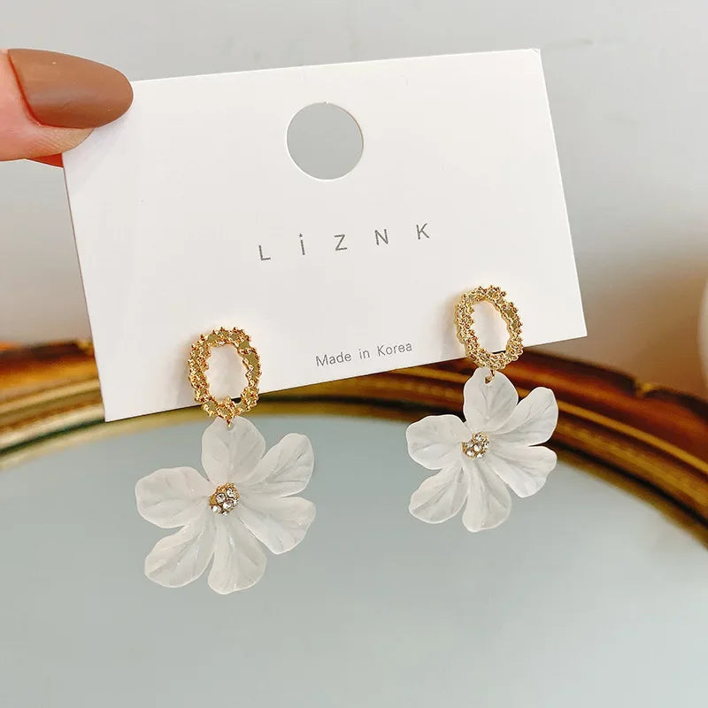 White Flower Dangle Earrings