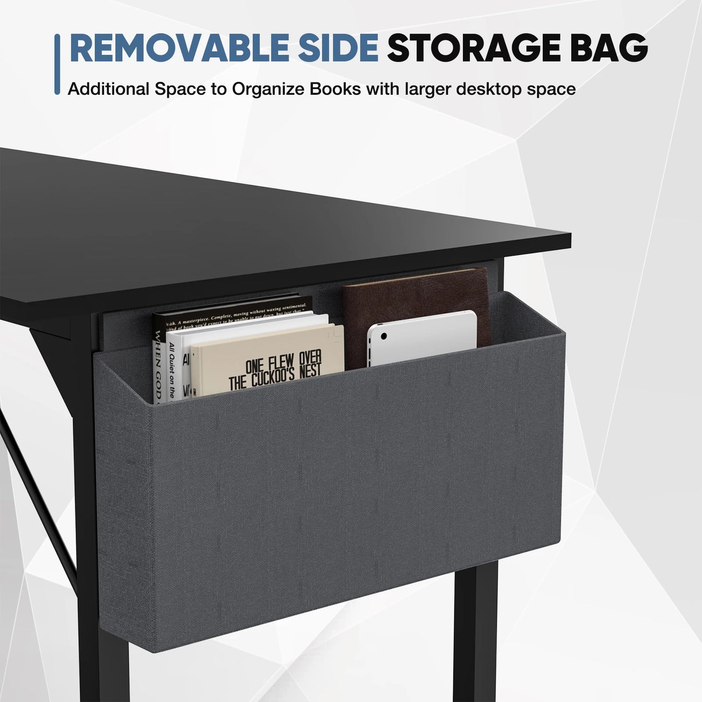 Modern Computer Desk – Sturdy Writing & Gaming Table with Storage Bag & Hook