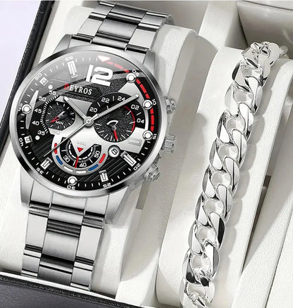 2pcs Men's Silver Quartz Watch