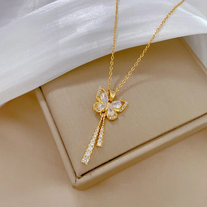 Zircon Butterfly Tassel Necklace